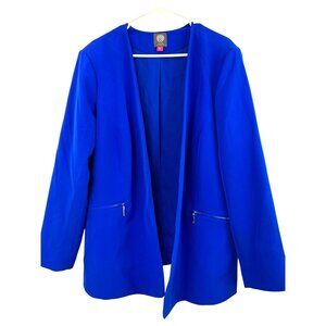 Vince Camuto Open Front Cobalt Blue Blazer Zip Pockets Size 18W GUC 8090 Relaxed